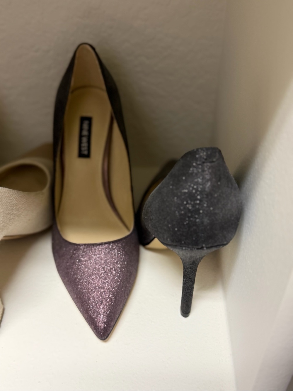 Nine West Black and Purple Glitter Pointed-Toe Pumps